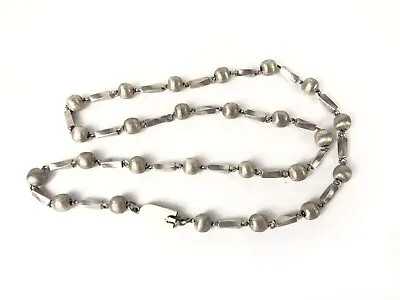 Taxco Mexico Brushed Bead & Bar Link Hand Made Sterling Vintage Necklace 22.5  • $148.50