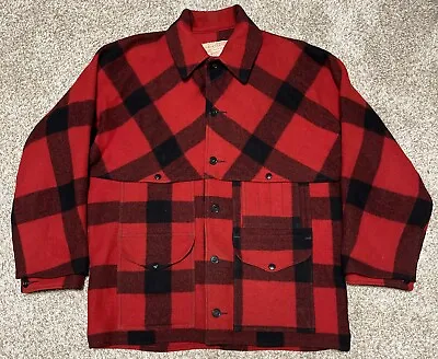 VTG FILSON Double Mackinaw Cruiser Men 47-48 XL Buffalo Plaid Virgin Wool 83 USA • $279.20