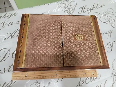 Vintage Gucci Suade Leather Wood Desk - Memo Pad Holder W/ Note Pad • $499.99