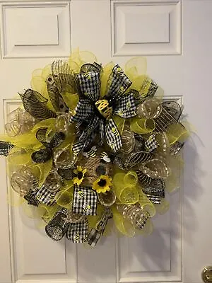 Deco Mesh  Burlap Bumblebee Honey Bear Wreath • $30