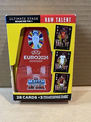 EURO 2024 Match Attax Raw Talent Booster Tin Topps Trading Card Tin • £12.90