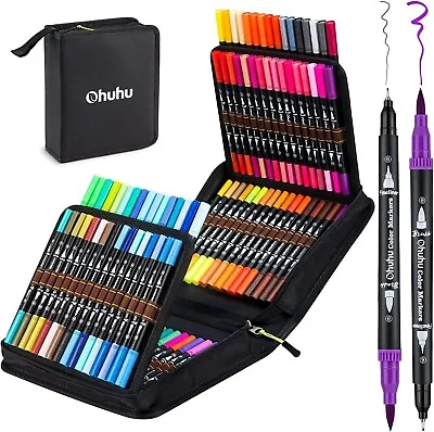 100 Colors Art Markers Set Ohuhu Dual Tips Coloring Brush Fineliner Marker AU • $70.14