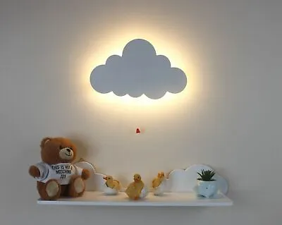 White Cloud Night Light Nursery Kid's Room Decoration Wall Lamp Chord Floating • £17.99