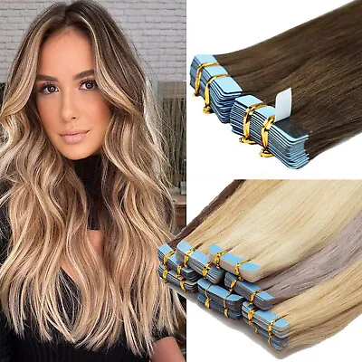 Tape In Human Hair Extensions Invisible Adhesive Skin Wefts Thick Real Remy Hair • $63