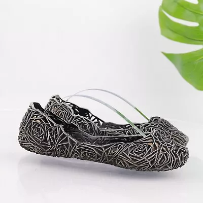 Melissa Campana Fitas Flat Women's Size 8 Floral Jelly Ballet Shoe Black Gray • $49.87