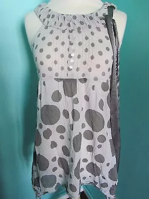 Chilli Pepper London Extra Small Grey/polka Dot Floaty Sleeveless Cotton Top • £3.50