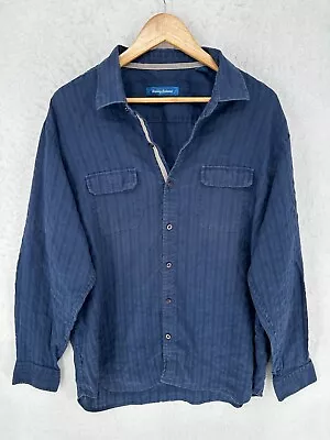 Tommy Bahama Linen Blend Shirt Mens XL Button Up Long Sleeve Textured Dark Blue • $16.99