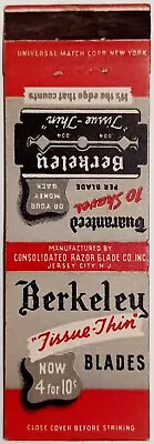 Berkeley  Tissue Thin  Blades Vintage Matchbook Cover • $4.99