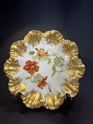 Antique Limoges A. Lanternier 9 Inch Scalloped Gold Floral Plate Hand Painted • $5