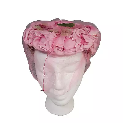 Vintage Women's Floral Pink Rose Petal 1950s Or 60s Bridal Bird Cage Hat • $16