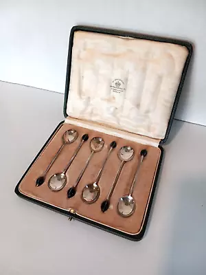 ANTIQUE STERLING DEMITASSE SPOONS SET Coffee Bean W/ Case MAPPIN & WEBB - 1900's • $175