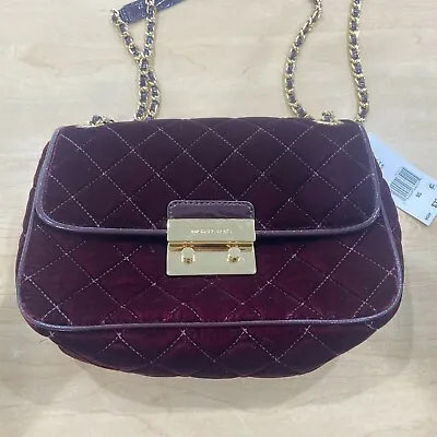 Michael Kors Sloan Large Chain Suede Quilted Plum Shoulder Bag NWT Free Shipping • $199.99