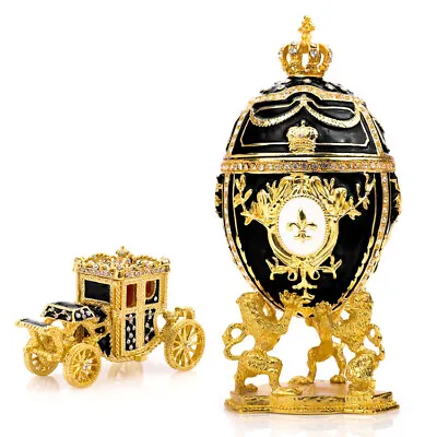 Royal Imperial Black Faberge Egg Replica Extra Large 6.6 Inch + Carriage By Vtry • $69.95