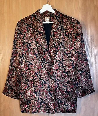 Vintage HB Size 10 Smoking Jacket Blazer 100% Silk Paisley On Black Background • $34.40