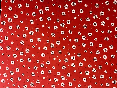 Red White Daisies Print Stretch Viscose Jersey Dressmaking Swimwear Material • £6.99