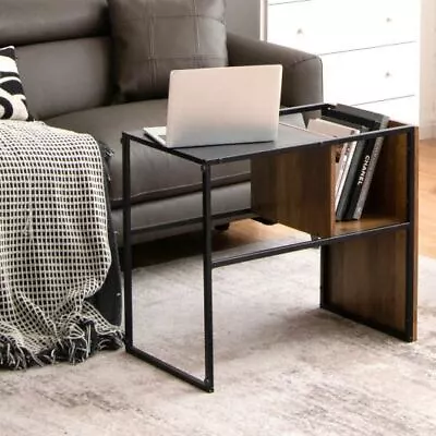 Durable C Shape Sofa Side End Table With Wooden Shelf-Oak • $120