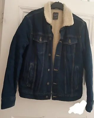 Jacket Denim Fleece Lined Fur Collar S/M • £11.50