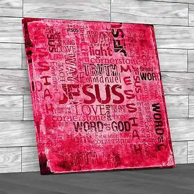 Jesus Christian Sayings Square Pink Canvas Print Large Picture Wall Art • £22.95