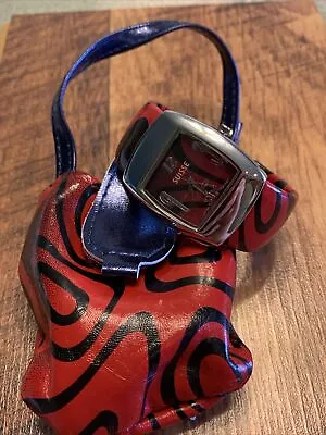 Vintage Suisse Brand Red/blue Leather Cuff Watch With Matching Bag New Battery • $19.99