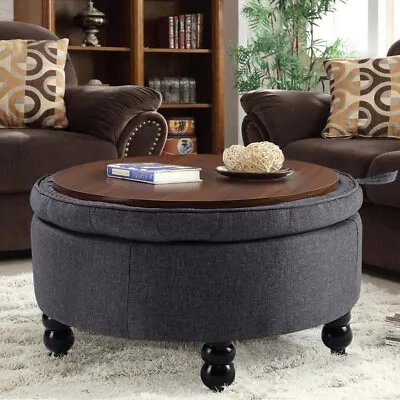 Upholstered Coffee Table Large Round Pouffe Stool Storage Ottoman Blanket Box • £95.95