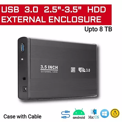 USB 3.0 External SATA HDD SSD 2.5  3.5  Hard Disk Drive Enclosure Caddy Case Box • £14.99