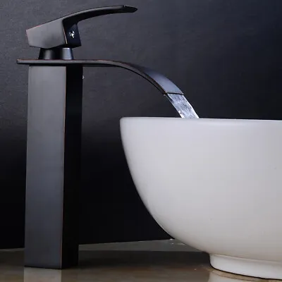 £24.99 • Buy Tall Bathroom Taps Waterfall Basin Mixer Tap Counter Top Brass Faucet Chrome .