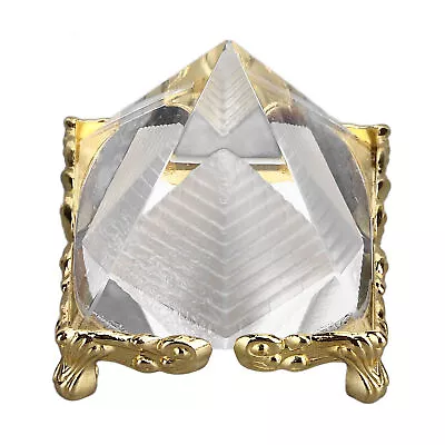 4cm Pyramid Prism Meditation Crystal Carved Pyramid Ornament With Gold Stand • $8.60