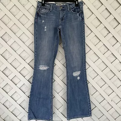 PINK Victoria Secret Y2K Low Rise Distressed Flared Jeans Sz 4 Medium Wash • $24