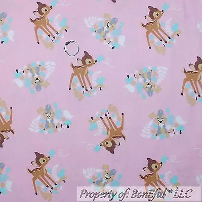 BonEful Fabric FQ Cotton Quilt Pink Disney Bambi Deer Thumper Gray Bunny Rabbit • £4.22