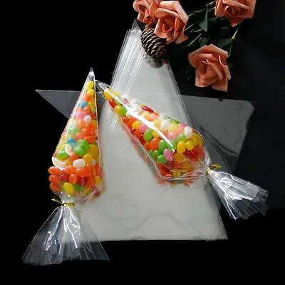 Cone Sweet Bags Cellophane Clear Plastic Candy Small Large Party Gift Twist Ties • £0.99