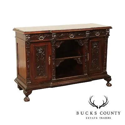Antique Italian Renaissance Revival Carved Mahogany Marble Top Sideboard • $2495