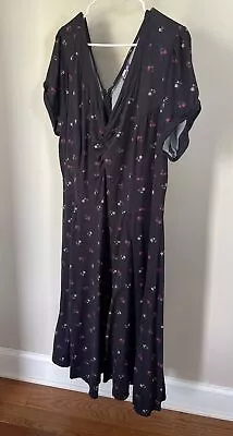 Unique Vintage GB 3X Black Floral Dress Soft Feminine V Neck Gathered Zip Hook • $22.50