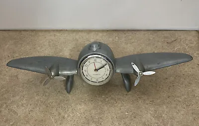 Vintage Sarsaparilla SEIKI Airplane Plane Desk Clock Cast Metal 13 1/2  Tested • $43.84