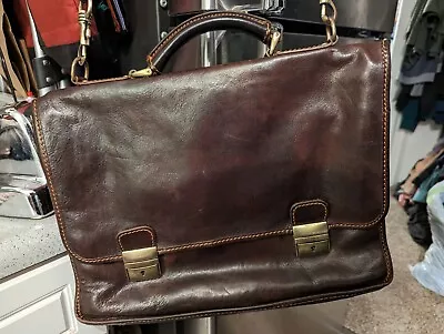 Handmade Italian Leather Messenger Bag Laptop Briefcase Saddle Brown Italy Minty • $45