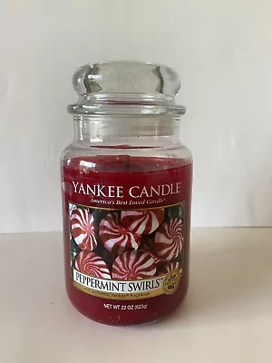 Yankee Candle Peppermint Swirls 22 Oz.  Glass Jar Candle Rare Burned Slightly • £33.77