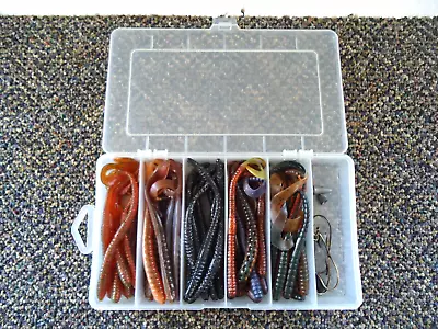 50 Piece Bass Fishing Worm Kit In Plastic Case    GREAT MIXED LOT   • $27.99