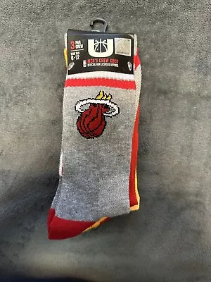Official NBA U 3 Pair Crew Socks MIAMI HEAT Logo Socks New NWT Mens Size 6-12 • $12