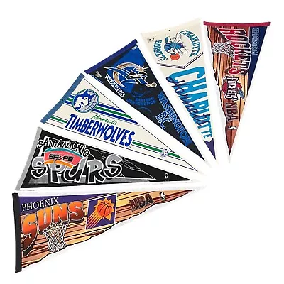 Lot Of 6 NBA Basketball Pennants 30 Inch Vintage Sports Souvenir • $19.99