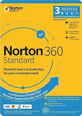 Norton 360 Standard Internet Security Antivirus 2 3 5 Devices MAC Windows 2024 • $9.57