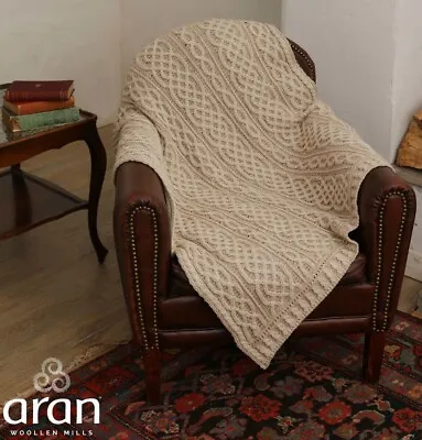 Carraig Donn Irish Made Aran Blanket Cable Knit Merino Wool Celtic Throw 40 X55  • $94