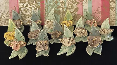 Vintage 14 Porcelain Hawaiian Tropical Flowers Place Card Holders Made In CA • $29.99