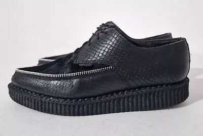 Underground Barfly Creepers UK 4 Womens Black Snake Pattern Hairy Zip Leather • £28