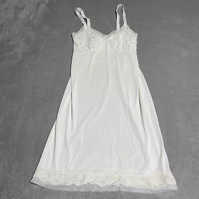 Vintage Lorraine Full Slip Womens 34 Ivory Nylon Lace 50s 60s Lingerie FLAWED • $19.95