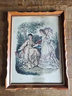 Antique La Mode Illustree Paris Fashion Print Victorian Ladies In Garden Framed • $24.99