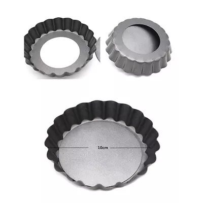 4'' Flan Tin Tart Pie Pan Fluted Cake Baking Tray Non Stick Loose Base Tool • £9.43