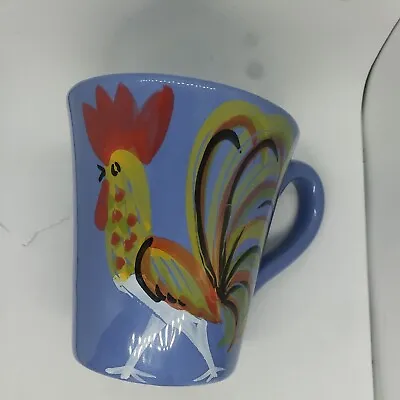 BLUE  ROOSTER Hand Painted Pottery Mug Made In Italy  • $19