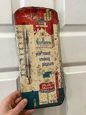 Vintage 1950's MARLBORO/PHILIP MORRIS Cigarette Advertising Tin Thermometer RARE • $21.50