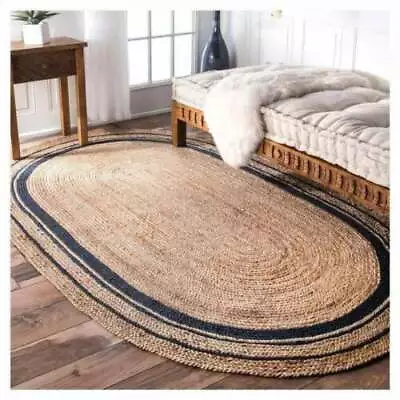 Oval Rug Jute Carpet Mat Area Rug Natural Handmade Braided Rustic Look • $38.91