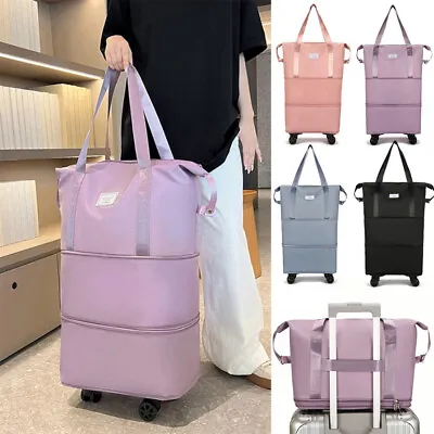26  Large Expandable Rolling Duffle Travel Bag Wheeled Luggage Foldable Suitcase • $18.98