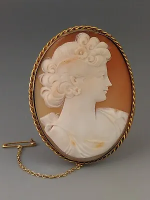 Victorian Large Shell Cameo Brooch Set In Rolled Gold • £265